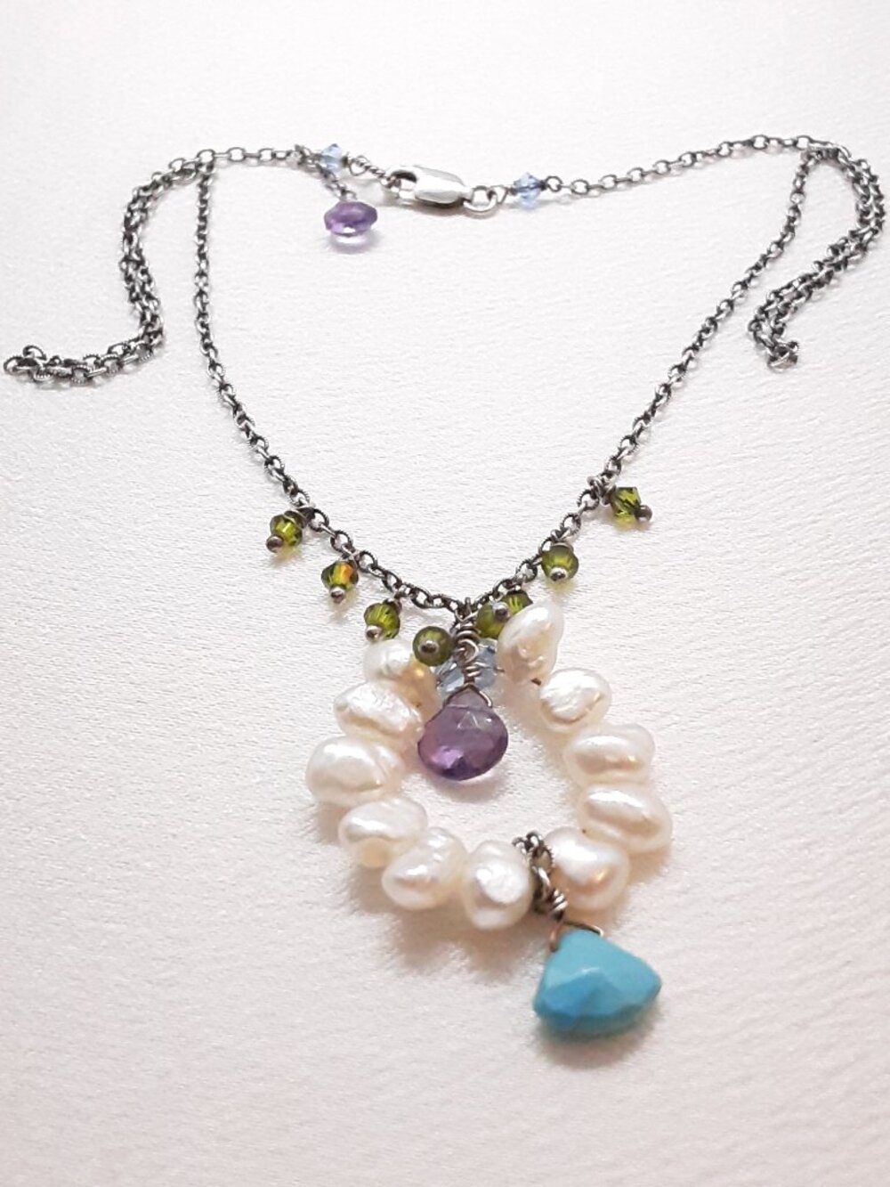 Western Dance Night. NEW amethyst pearl and turquoise necklace - Picture 3 of 8